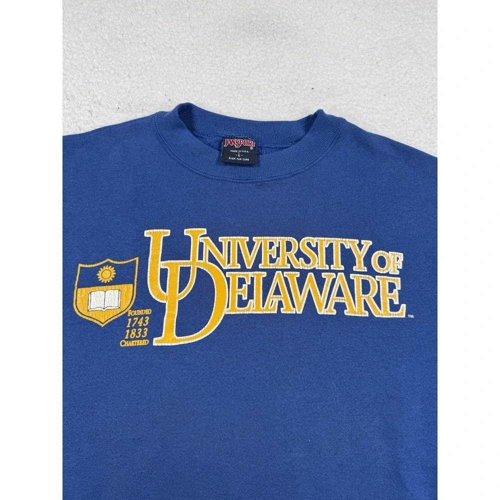 Vintage University of Delaware Sweater Mens Large Blue College NCAA Made USA 90s